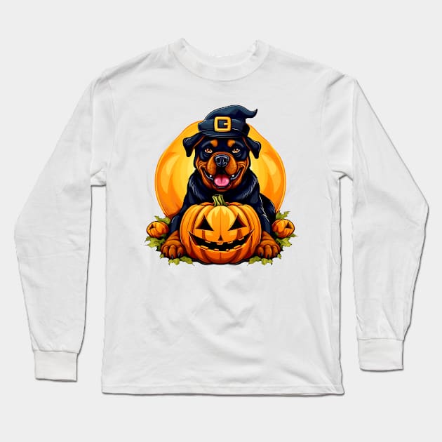 Rottweiler Dog inside Pumpkin #1 Long Sleeve T-Shirt by Chromatic Fusion Studio